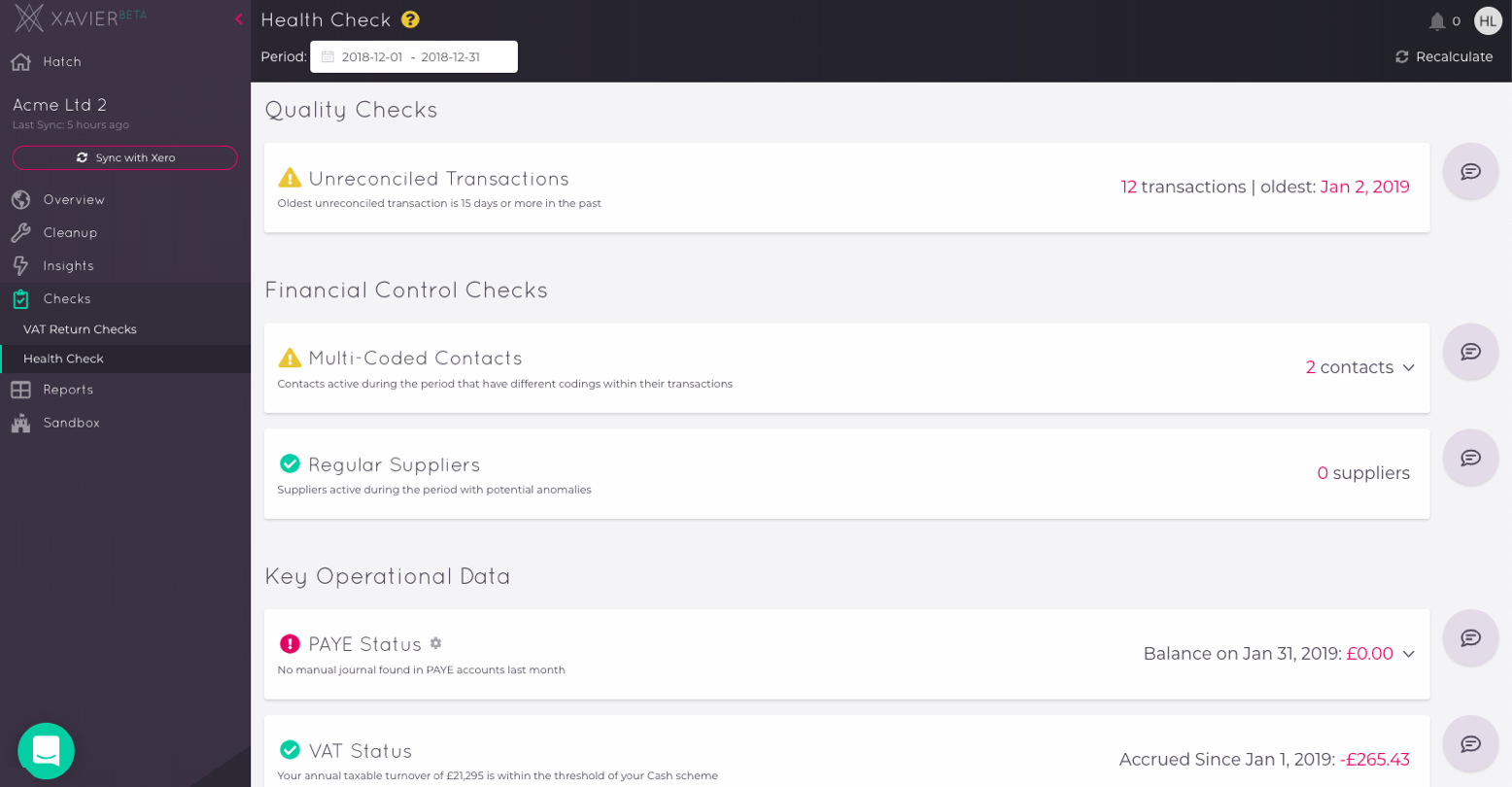 Screenshot of the Client Health Check